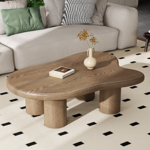 Walnut 47.2-Inch Solid Wood and MDF Rectangular Coffee Table