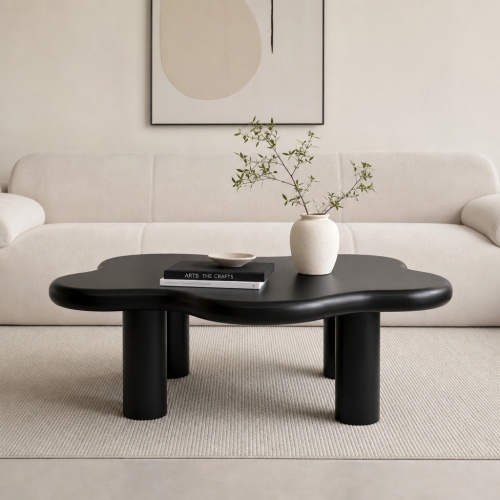 Modern 40-Inch Black MDF Cloud Coffee Table with Four Round Legs