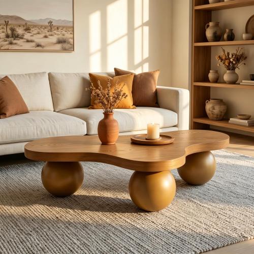 46-Inch Brown ABS and MDF Cloud Coffee Table with Ball Legs