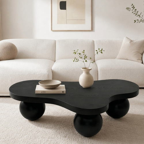 Modern 46-Inch Black ABS and MDF Cloud Coffee Table with Ball Legs