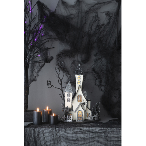 10 x 8.3 x 13.5-Inch Black Paper Composite Lighted Haunted House