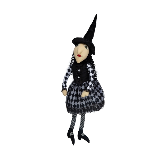 21-Inch Black Polyester Sitting Witch Halloween Decorative Accent