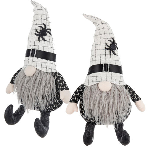 Set of 2 23.5-Inch Halloween Sitting Gnomes, Black and White Polyester