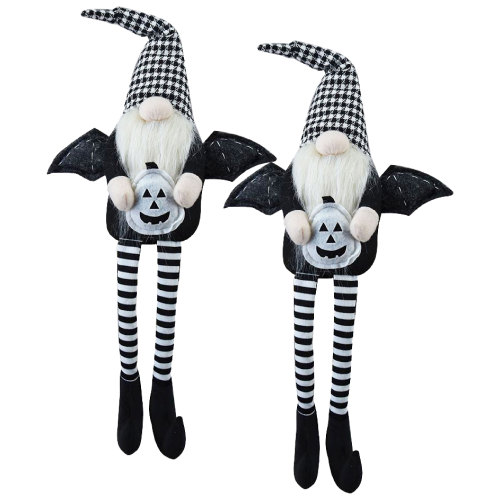 Set of 2 Black & White Polyester Winged Gnomes, 4.3 x 3.5 x 23.5 in