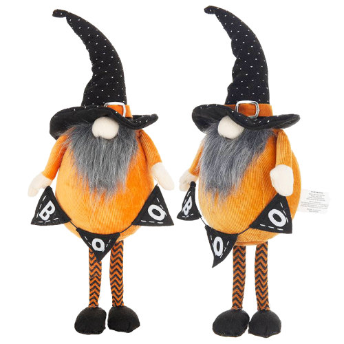 Set of 2 White Polyester Halloween Gnomes, 6.3 x 4.3 x 16 in