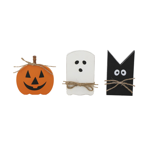 3-Piece Halloween MDF Table Decor, White, Black & Orange, Assorted Sizes