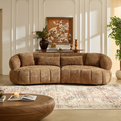 102.36-Inch Brown Curved 4-Seat Sectional Sofa with Foam