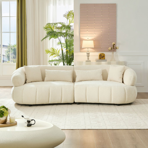 102.36-Inch Beige Curved 4-Seat Sectional Sofa with Foam