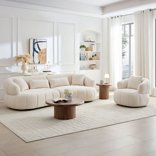 Beige 102.36-Inch Curved 4-Seat Foam Sofa and Accent Chair Set