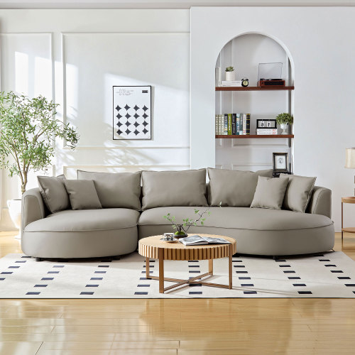 Modern Light Grey Bonded Leather Curved Sectional Sofa, 5-Seat