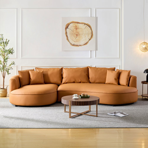 Modern Orange Bonded Leather Curved 5-Seat Sectional Sofa for Living Rooms