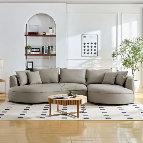 Modern Curved 5-Seat Grey Bonded Leather Sectional Sofa