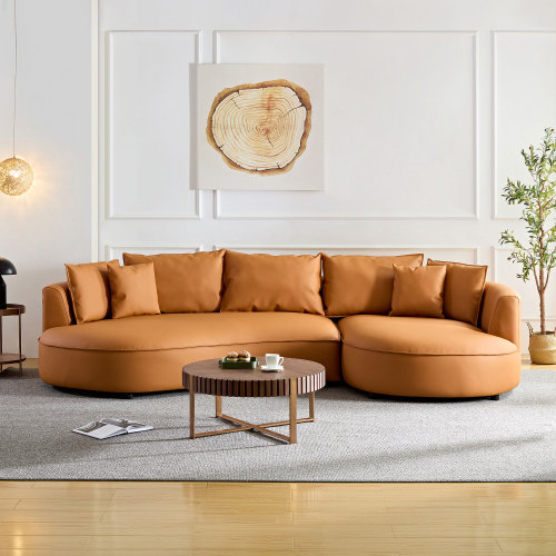 Modern Orange Bonded Leather Curved 5-Seat Sectional Sofa Couch