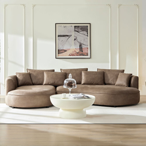 128.74-Inch Brown Polyester Curved 5-Seat Modern Sectional Sofa