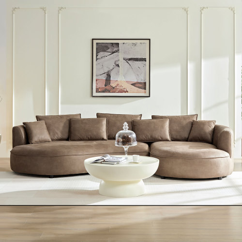 Modern 128.74-Inch Brown Polyester Curved 5-Seat Sectional Sofa
