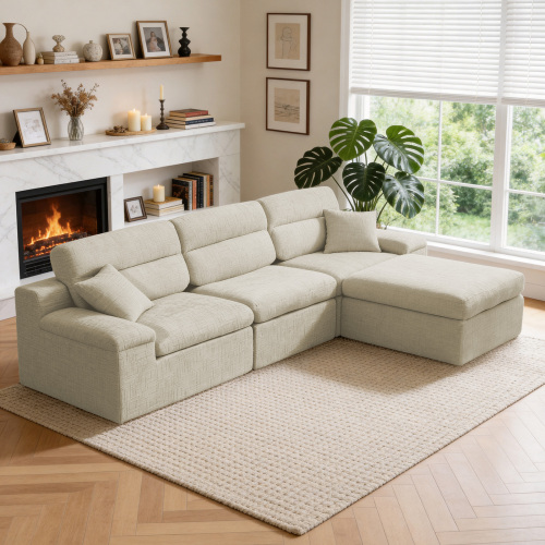 Greenish Gray 3-Seat Chenille L-Shaped Corner Chaise Sofa