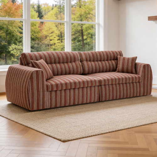 111-Inch Mahogany Stripe Chenille 3-Seat Compact Compression Sofa