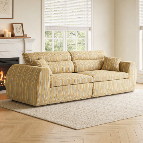 Yellow and Black Striped Chenille 3-Seat Compact Compression Sofa