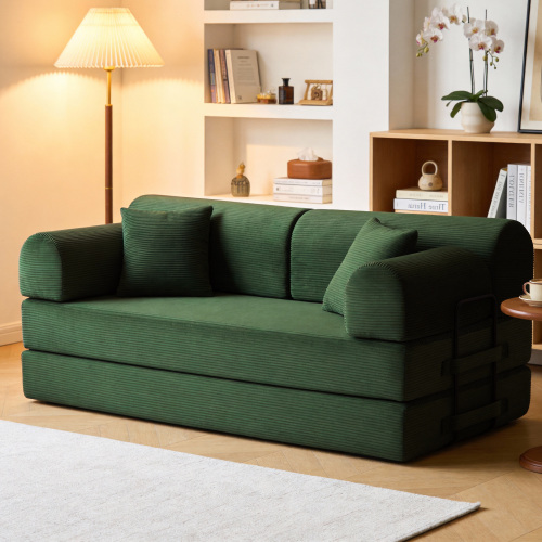 Dark Green 3-Seat Corduroy Convertible Sleeper Floor Sofa Bed