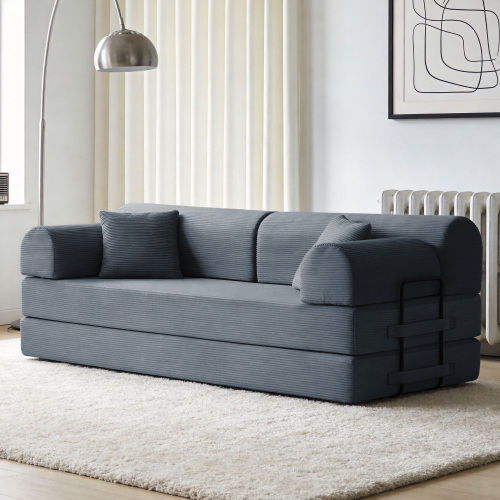 Convertible Sleeper Sofa Bed,Corduroy Folding Mattress Couch with Fixed-Shape Frame, Floor Sofa Lounge Couch for Living Room Bedroom(Dark Gray) - Foam - 3 Seat