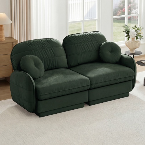 2-Seat Green Chenille Cloud Loveseat with Quilted Back and Pillows