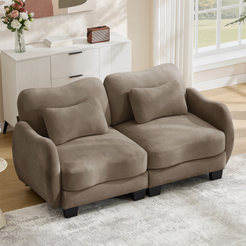 Coffee Chenille 2-Seat Loveseat with Curved Design and Waist Pillow