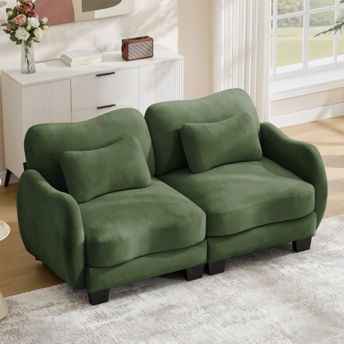 Green Chenille 2-Seat Loveseat Sofa with Curved Ergonomic Design