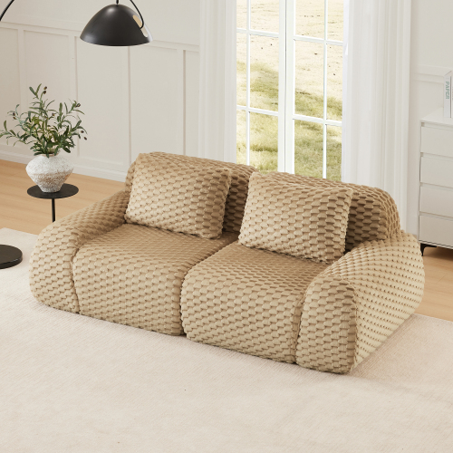 82-Inch Modern Modular 2-Seat Sectional Sofa, Light Camel Flannelette