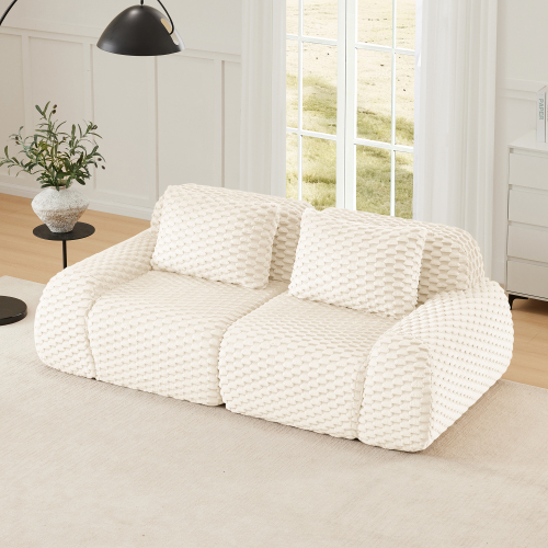 82-Inch Cream Flannelette Modular 2-Seat Deep Sectional Sofa