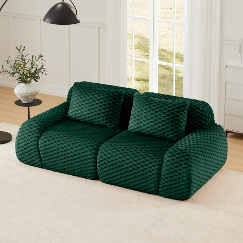 82-Inch Green Flannelette Modular Deep-Seat Sofa, 2-Seater
