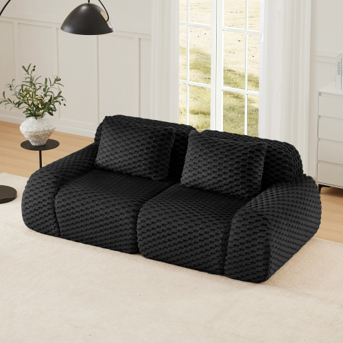82-Inch Black Flannelette Modular Deep-Seat Sofa, 2-Seater