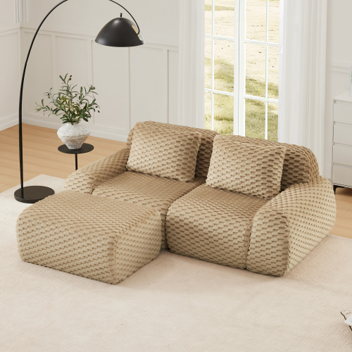 82-Inch Light Camel Flannelette 2-Seat L-Shaped Modular Sofa