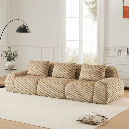 114-Inch Modern 3-Seat Flannelette Modular Sofa, Light Camel