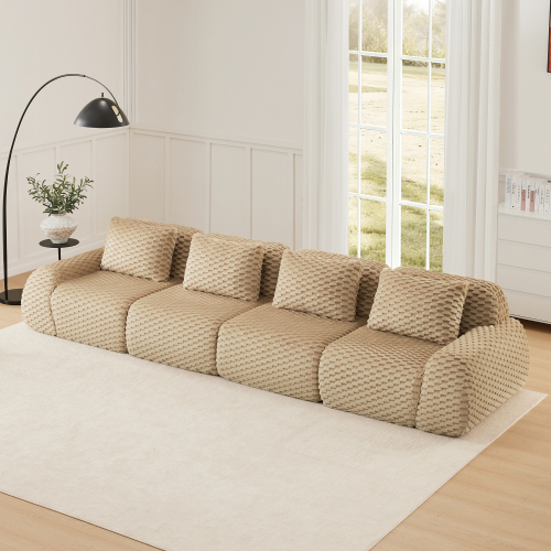 146-Inch Modern Modular 4-Seat Flannelette Sofa in Light Camel