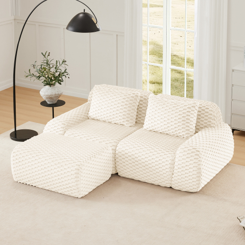 82-Inch Cream Flannelette 2-Seat Modular L-Shaped Sectional Sofa