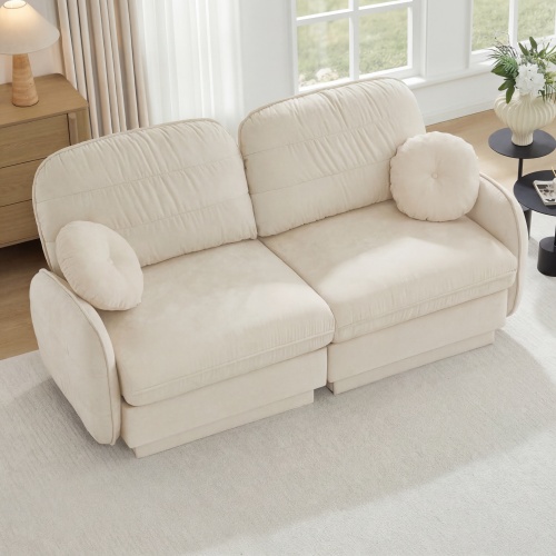 Cream Beige Chenille Cloud Loveseat Sofa with Round Pillows, 2-Seat