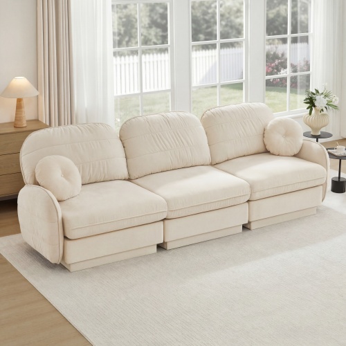 105-Inch Cream Beige Chenille Cloud Sofa with Deep 3-Seat Design