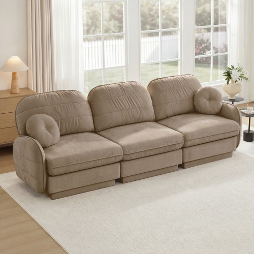 105-Inch Light Coffee Chenille Cloud Sofa with Deep 3-Seat Design