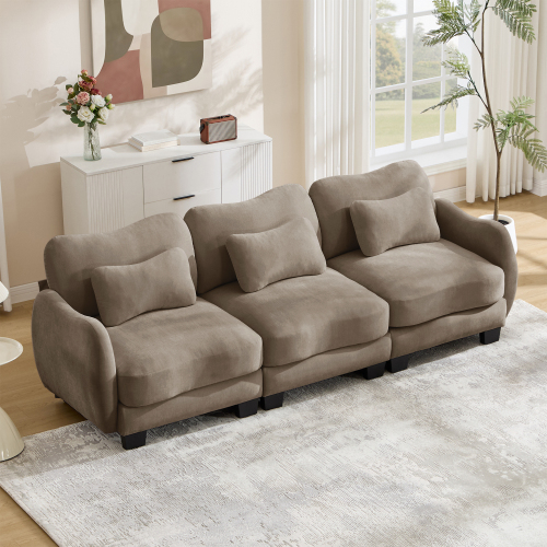 Coffee Chenille 3-Seat Modular Sofa with Ergonomic Curved Support