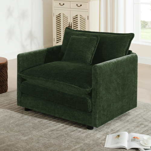 Cozy Green Chenille Deep-Seat Reading Armchair with Pillow, 1 Seat