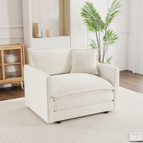 White Chenille Deep-Seat Reading Armchair with One Toss Pillow