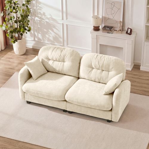 Beige 3-Seat Cloud Loveseat Sectional in Chenille with Quilted Design