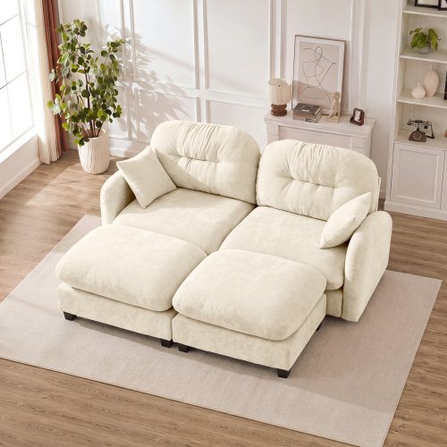 Beige 2-Seat Chenille Cloud Sofa with Quilted Pleated Design