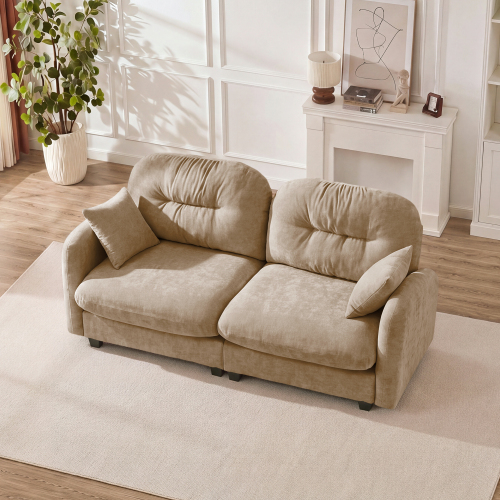 Camel Chenille Cloud-Style Sectional Sofa with Quilted Pleats