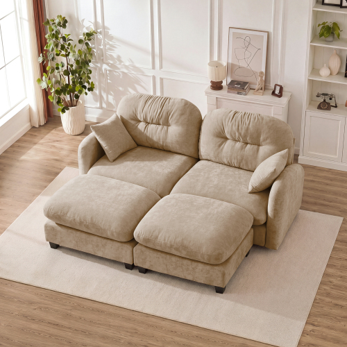 Camel Chenille 2-Seat Cloud Sectional Sofa with Pleated Design