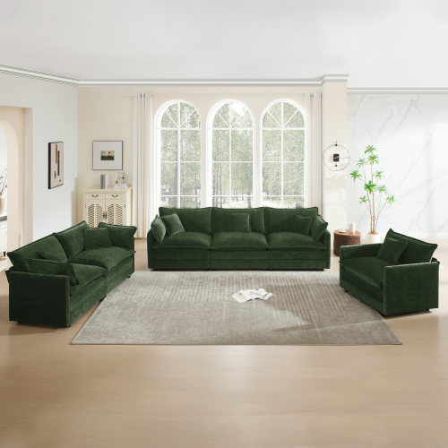 Green Chenille 6-Seat Extra-Deep 3-Piece Living Room Sofa Set