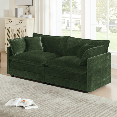 Modern Green Chenille 2-Seat Deep Loveseat Sofa with 4 Pillows