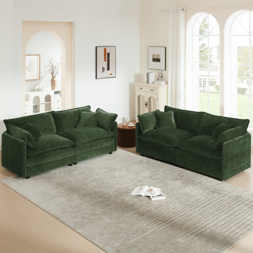 Green Chenille 4-Seat Sofa Set with Upholstered Loveseat and Couch