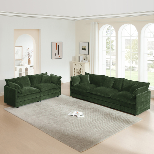 Green Chenille 5-Seat Sofa Set, Modern Deep-Seat Couch for Living Room