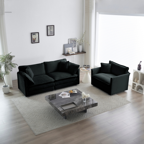 Black Chenille 3-Seat Loveseat and Accent Chair Set, 2-Piece